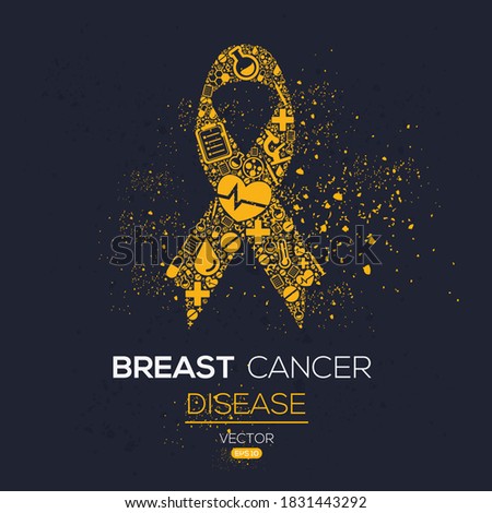 Creative (Breast Cancer) disease Banner Word with Icons ,Vector illustration.	