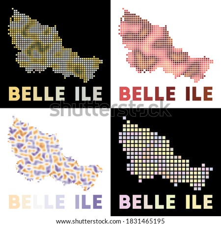 Belle Ile map. Collection of map of Belle Ile in dotted style. Borders of the island filled with rectangles for your design. Vector illustration.