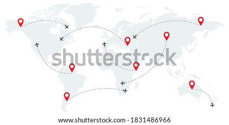 Flight plane map. Plane flight with arrow. Airline map route Royalty-Free Stock Photo #1831486966