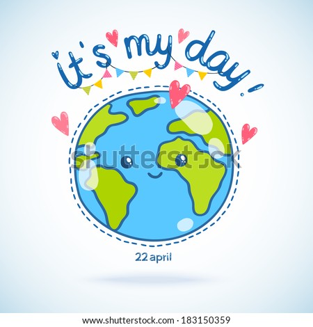 Cute cartoon Earth globe postcard. Earth day background.
