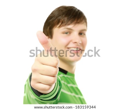 A young guy showing ok , isolated on white background