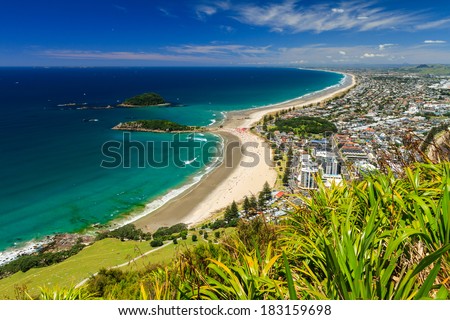Beach with Blue Sky Landscape, Tauranga City, North Island, New Zealand Royalty-Free Stock Photo #183159698