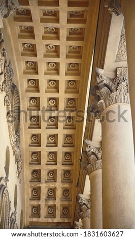 elements of architectural decorations of buildings, columns, pommel and patterns, on the streets. public places. empire style