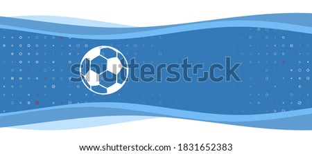 Blue wavy banner with a white football symbol on the left. On the background there are small white shapes, some are highlighted in red. There is an empty space for text on the right side