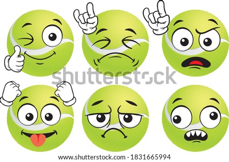 Vector set mascots of tennis ball. Perfect for printing flyers, T-shirts, posters, brochures and other printing materials.