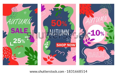 Autumn Sale Instagram Stories. Floral Style Vector Illustration 
