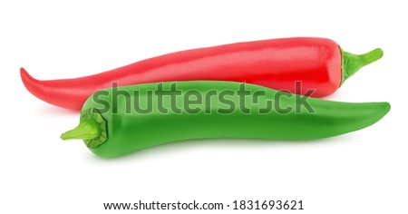 Vegetable composition: red and green hot chili pepper. On white background. Clip art image for package design.