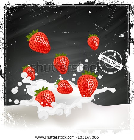 Vector Illustration of Strawberries falling into a Splash of Milk