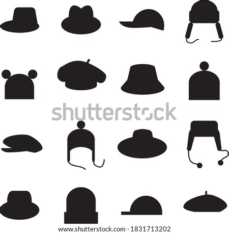 set of diferent hats icons black