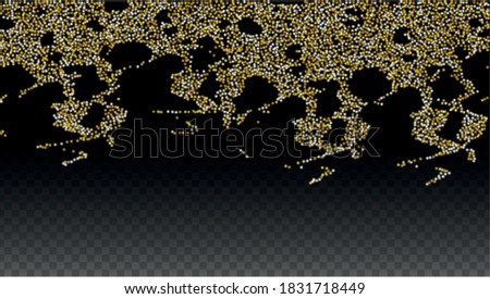 Gold Glitter Vector Texture on a Black. Golden Glow Pattern. Golden Christmas and New Year Snow. Golden Explosion of Confetti. Star Dust. Magic Particles Background with a Glow Light Design. 