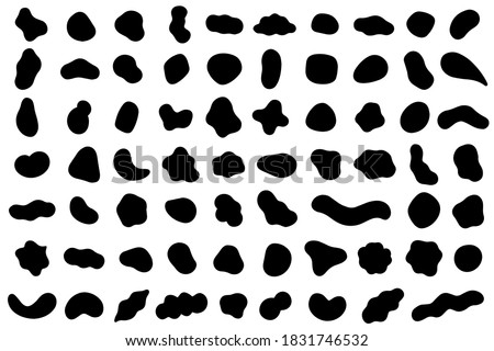 Random shapes. Organic black blobs of irregular shape. Abstract blotch, inkblot and pebble silhouettes, simple liquid amorphous splodge elements water forms creative minimal bubble stone vector set Royalty-Free Stock Photo #1831746532