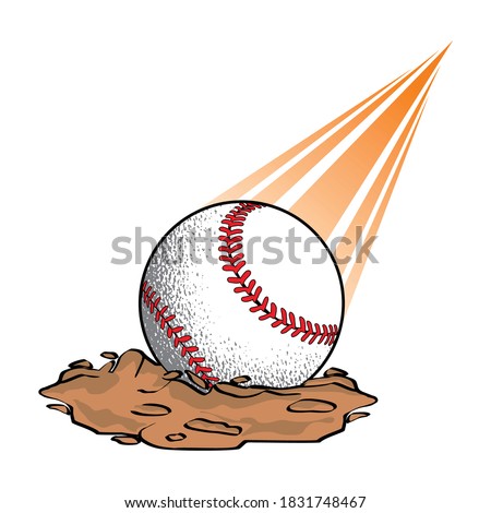 illustration of a baseball ball sliding and hitting the ground - vector