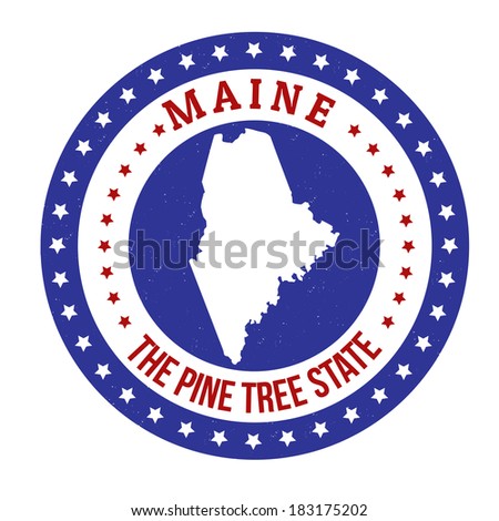 Vintage stamp with text The Pine Tree State written inside and map of Maine, vector illustration