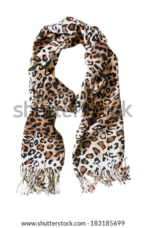 Warm scarf with leopard print on white background