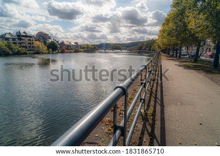 Toeristic pictures of the city Namen.  River la meuse, de maas walking path combined with nice clouds.  Jambes in the ardennes Belgium.  Best of belgium