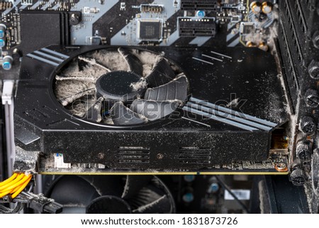 Dust inside Desktop PC on the components. Royalty-Free Stock Photo #1831873726