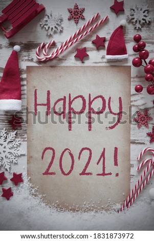 Retro Christmas Flat Lay, Snow, Text Happy 2021