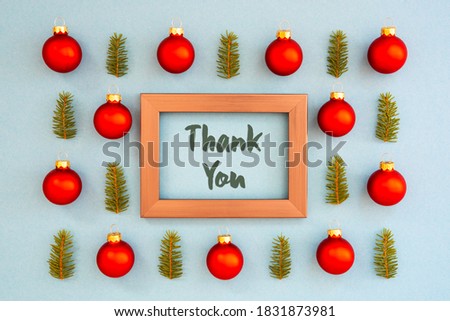 Christmas Texture, Ball, Branch, Frame, Text Thank You
