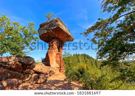 The Teufelstisch rock formation in Hinterweidenthal Royalty-Free Stock Photo #1831881697