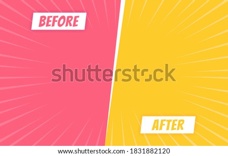 Before and after background template. Two color retro background with halftone corners for comparison. Vector illustration. Royalty-Free Stock Photo #1831882120