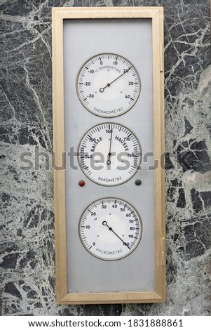 In English Barometer, Hygrometer and Thermometer. Temperature drop and increases. Royalty-Free Stock Photo #1831888861