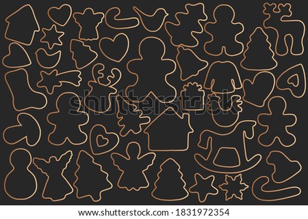 Christmas cookie silhouettes different form in bronze lines