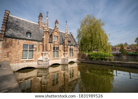 Old historical Bruges and canals Belgium