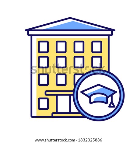Dormitory RGB color icon. Students residence hall. Accommodation for freshmen. Students housing and apartments. University campus building. Education. Isolated vector illustration
