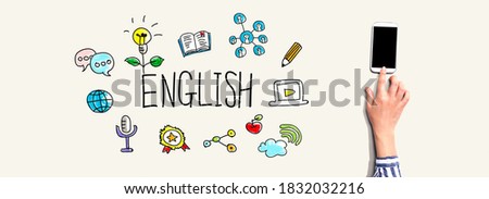 Learning English concept with person using a smartphone