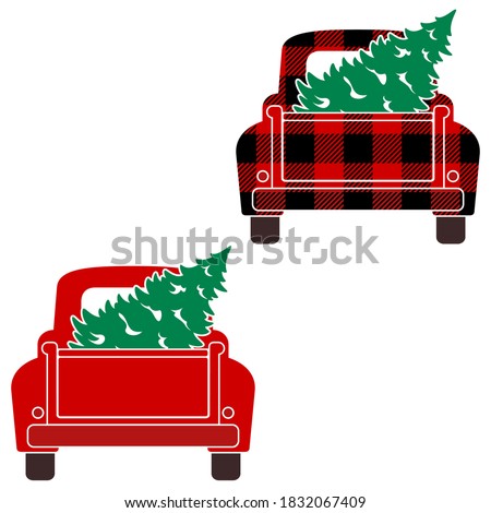 Vintage Truck Tailgate with Christmas Tree Vector Illustrations on White