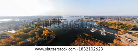 Aerial panoramic autumn view of old Hamina city, Finland. Royalty-Free Stock Photo #1832102623