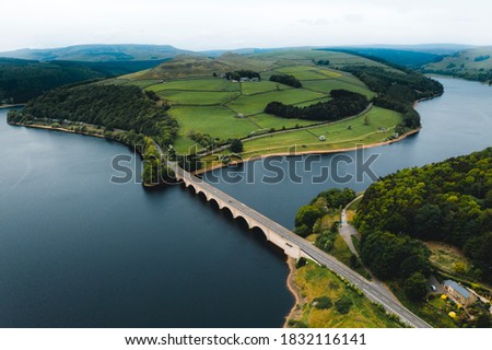 Ladybower Reservoir near Bamford in the Peak District National Park Royalty-Free Stock Photo #1832116141