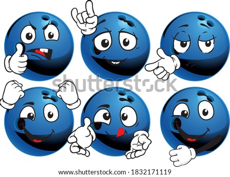Vector set mascots of bowling ball. Perfect for printing flyers, T-shirts, posters, brochures and other printing materials.