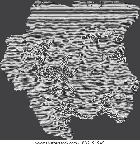 Dark Black and White 3D Contour Topography Map of the South American Country of Suriname