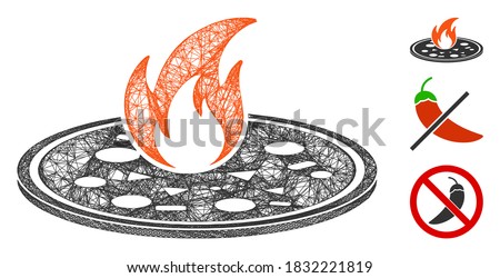 Mesh hot pizza polygonal web symbol vector illustration. Carcass model is based on hot pizza flat icon. Triangular network forms abstract hot pizza flat model.