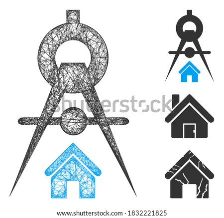 Mesh house architecture polygonal web icon vector illustration. Model is created from house architecture flat icon. Triangle network forms abstract house architecture flat model.