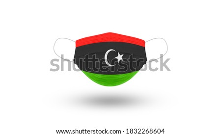 Illustration, A mask with Libya flag isolation over white background.