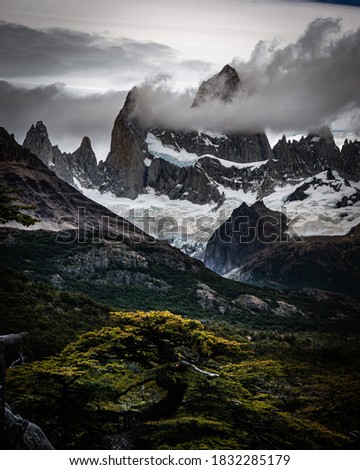 Rocky snowy mountain peaks with amazing view. Fitz Roy in Argentina
