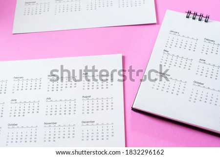 Top View of Calendar for Planner and organizer to plan and reminder daily appointment, meeting agenda, schedule, timetable and management of job, Work from home. Calendar reminder event Concept.