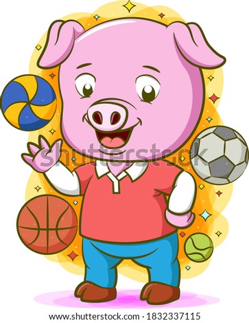 The illustration of the green pig with the balls around him