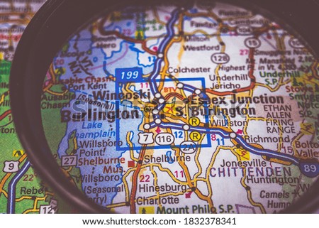 Burlington on USA map. Travel background
