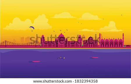 Vector cartoon illustration of the West Bengal skyline. Isolated on a colored background. Royalty-Free Stock Photo #1832394358