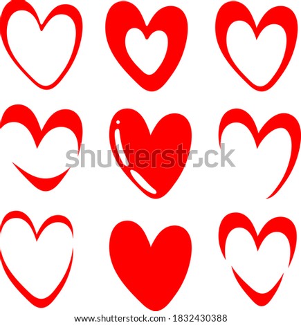 red hearts isolated on white background. Set of hearts for decorating on St. Valentines Day