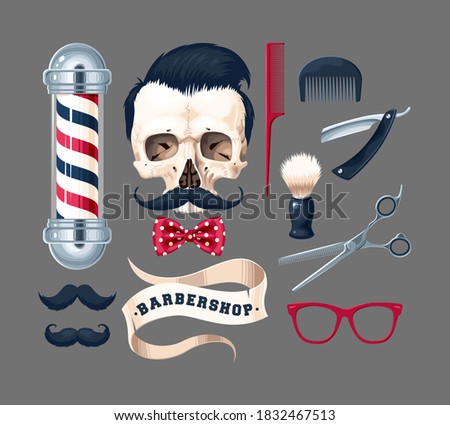Big vector set of high detailed barber shop illustrations