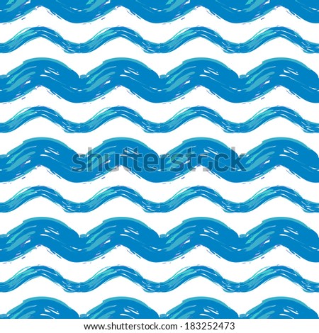 Seamless pattern with blue brush wave stripes