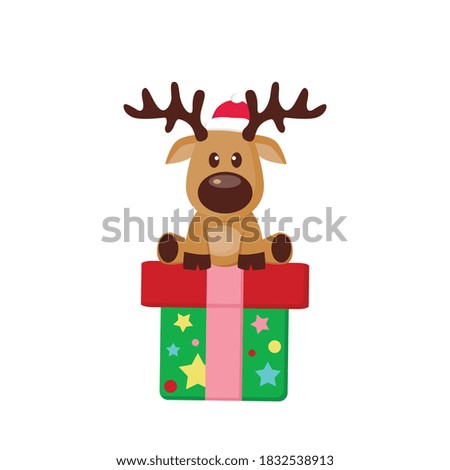 reindeer and christmas gift vector illustration