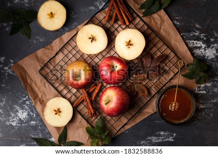 Autumn Apple harvest. Red apples in the autumn scene. Apples are close up