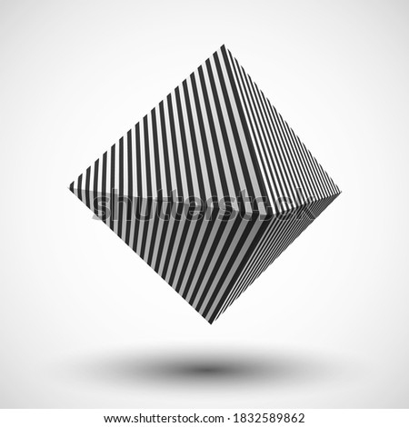 3d Striped Cube on blue background. Optical illusion vector illustration.
