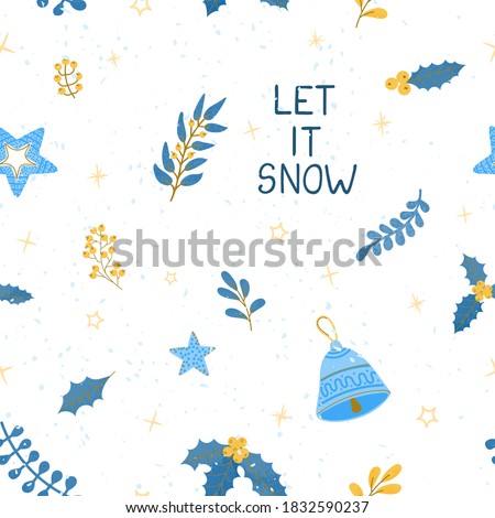 Vector modern seamless pattern with colorful hand draw illustration of Christmas items. Use it for wallpaper, textile print, fills, web page, surface textures, wrapping paper, design of presentation