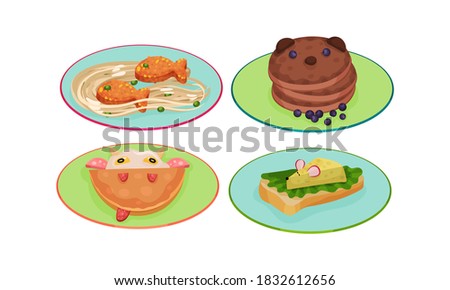 Creative Meal Dishes Plating and Serving Ideas Vector Set